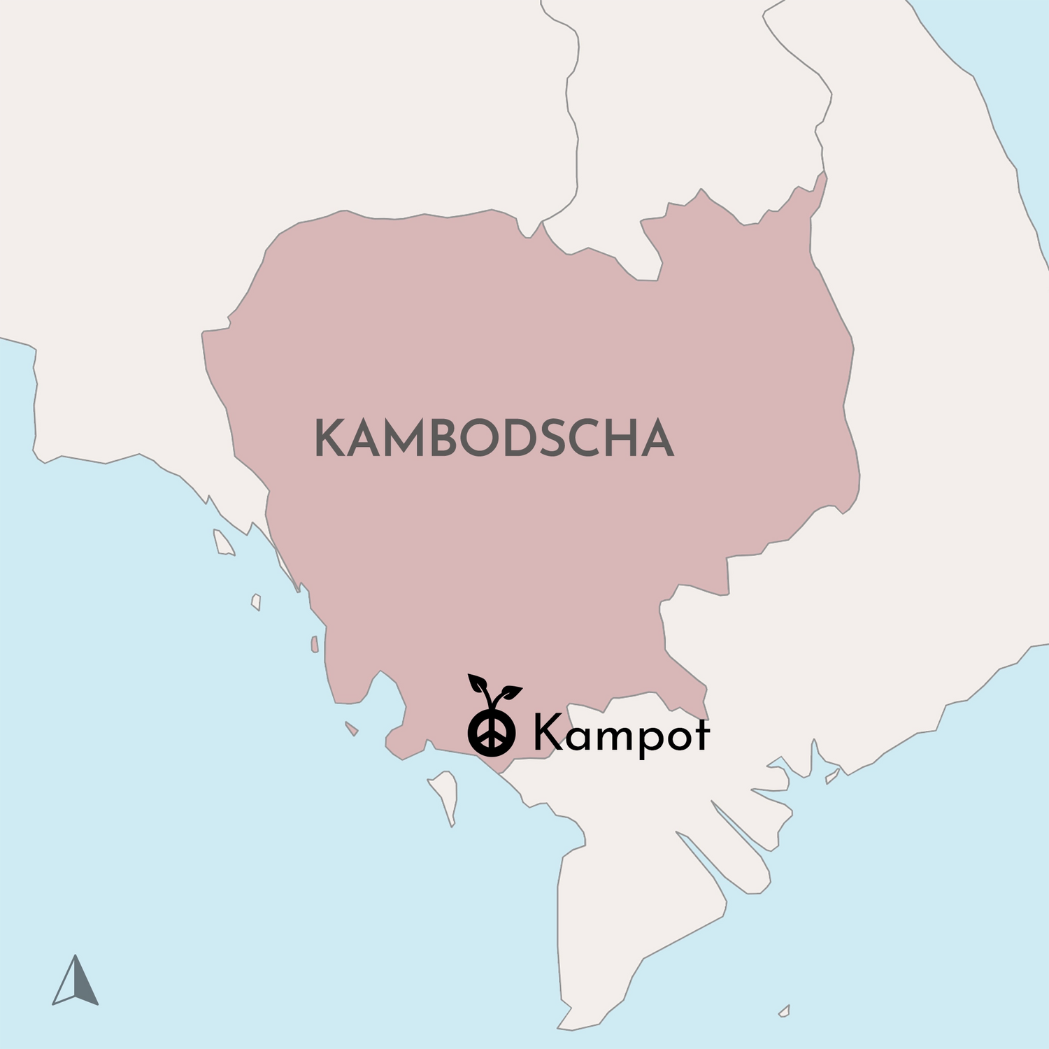 Landkarte Kambodscha mit Kampot und Conflictfood Logo Icon