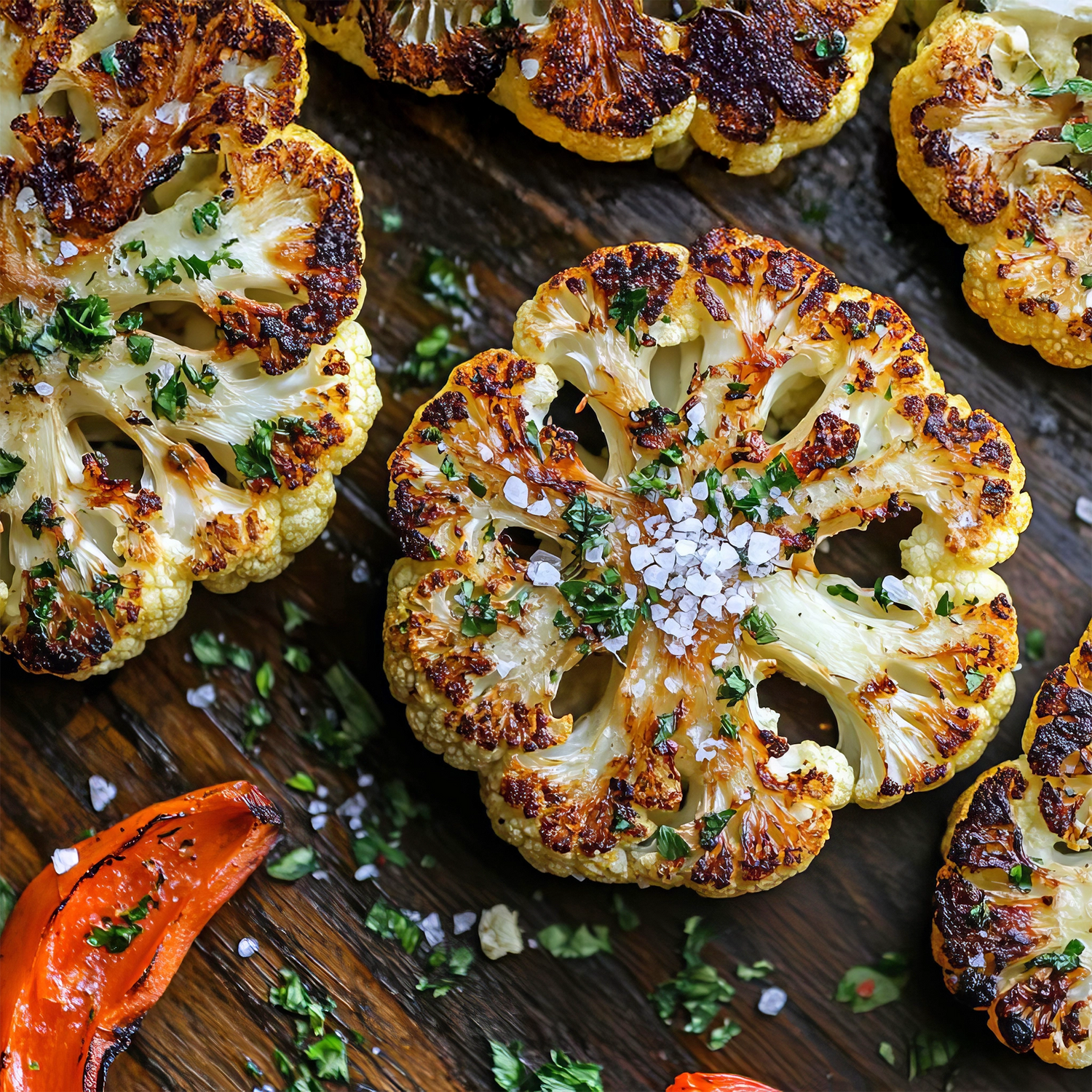Gegrillte Scheiben Blumenkohl mit Flor de Sal