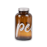 Braunes Vorratsglas mit Alu-Schraubverschluss und weisser Typo PEACE