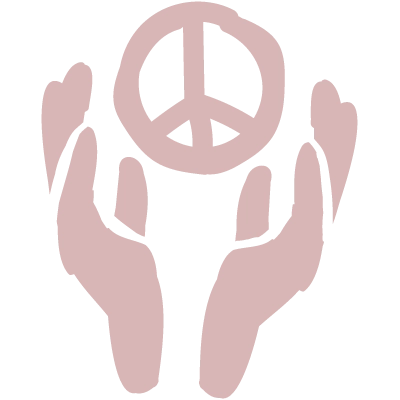 Zwei stilisierte Hände umfassen ein Peace-Zeichen