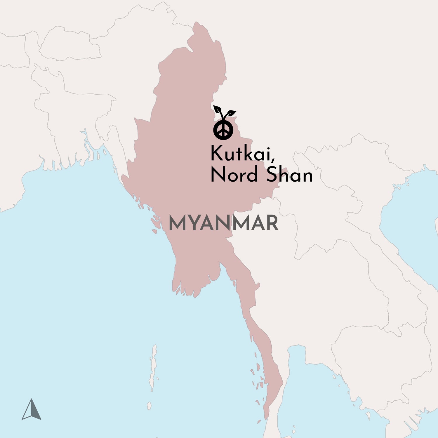 Landkarte Myanmar mit Kutkai Nord Shan und Conflictfood Logo Icon